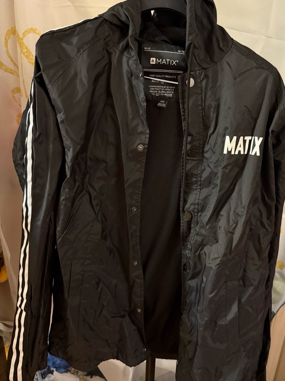 Matix Black Hooded Windbreaker with White Stripes
